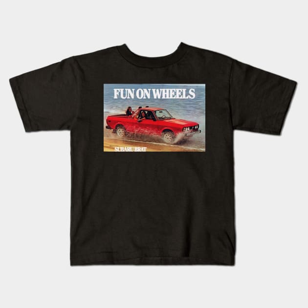 SUBARU BRAT- FUN ON WHEELS Kids T-Shirt by The Jung Ones